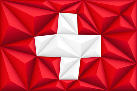 Abstract polygonal background in the form of colorful red and white polygons and pyramids. Switzerland polygonal flag. Vector illustration.のイラスト素材