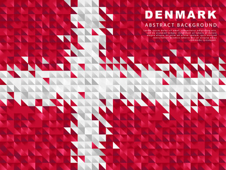 Denmark flag. Abstract background of small colorful red and white triangles in the form of the Danish flag. Vector illustration.のイラスト素材