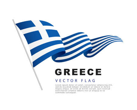 The flag of Greece hangs on a flagpole and flutters in the wind. Vector illustration isolated on white background.のイラスト素材