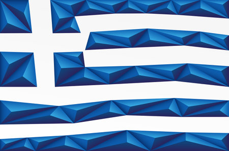 Abstract polygonal background in the form of colorful blue and white stripes of the Greek flag. Polygonal flag of Greece. vector illustration.のイラスト素材