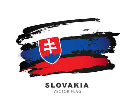 Flag of Slovakia. Colored brush strokes drawn by hand. Vector illustration isolated on white background.のイラスト素材