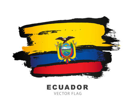 Flag of Ecuador. Colored brush strokes drawn by hand. Vector illustration isolated on white background.のイラスト素材