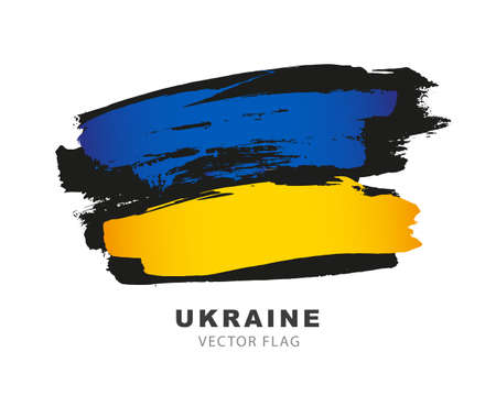Ukrainian flag. Colored brush strokes drawn by hand. Vector illustration isolated on white background. Colorful Ukrainian flag logo.のイラスト素材