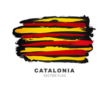 Flag of Catalonia. Colored brush strokes drawn by hand. Vector illustration isolated on white background. Colorful Catalan flag logo.のイラスト素材