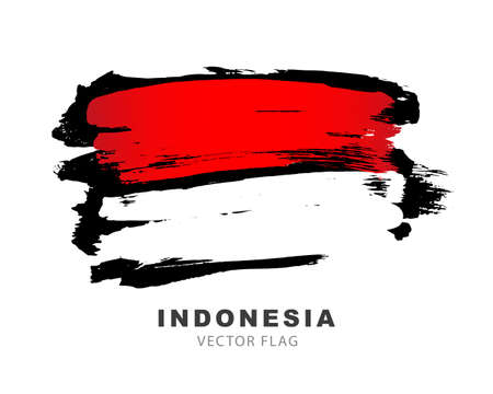 Flag of Indonesia. Colored brush strokes drawn by hand. Vector illustration isolated on white background.のイラスト素材