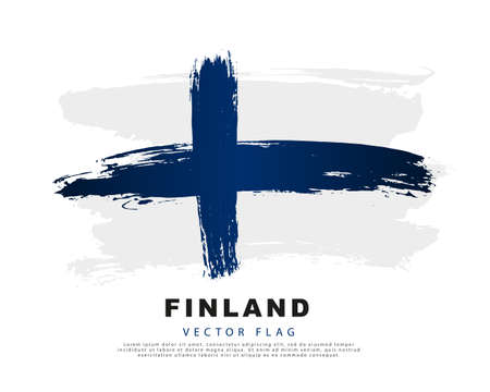 Flag of Finland. Blue and white brush strokes, hand drawn. Vector illustration isolated on white background. Colorful Finnish flag  .のイラスト素材