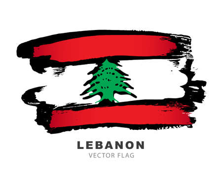 Flag of Lebanon. Colored brush strokes drawn by hand. Vector illustration isolated on white background.のイラスト素材