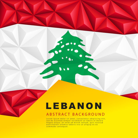 Polygonal flag of Lebanon. vector illustration. Abstract background in the form of colorful red and white stripes of the Lebanese flag.のイラスト素材