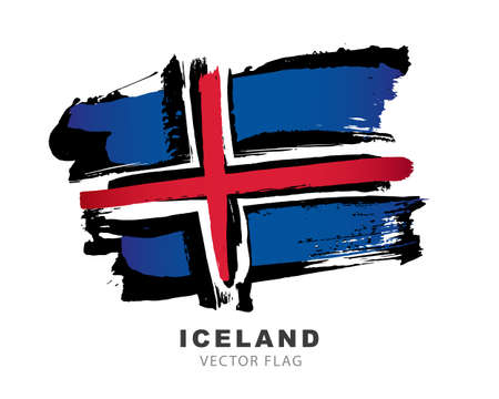 Iceland flag. Colored brush strokes drawn by hand. Vector illustration isolated on white background. Colorful Icelandic flagのイラスト素材