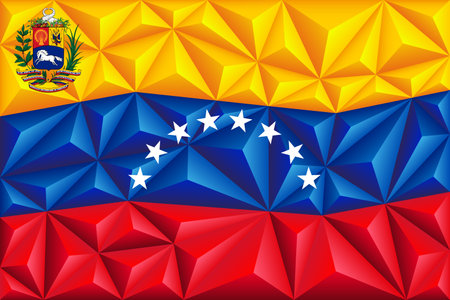 Abstract polygonal background in the form of colorful yellow, blue and red stripes of the Venezuelan flag. Polygonal flag of Venezuela. vector illustration.のイラスト素材