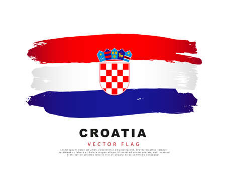 Flag of Croatia. Red, white and blue brush strokes, hand drawn. Vector illustration isolated on white background.のイラスト素材