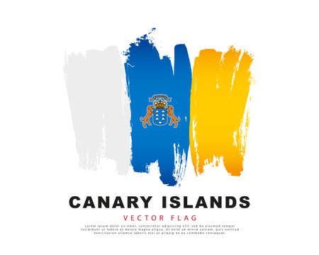 Flag of the Canary Islands. White, blue and yellow brush strokes, hand drawn. Vector illustration isolated on white background. Colorful canarian flag.のイラスト素材