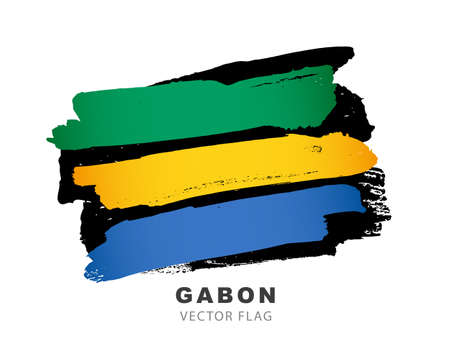 The flag of Gabon. Colored brush strokes drawn by hand. Vector illustration on a white background. Colorful of the Gabonese flag.のイラスト素材
