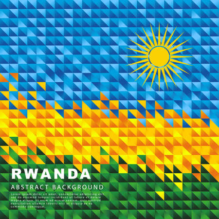 Flag of Rwanda. Abstract background of small triangles in the form of colorful blue, yellow and green stripes of the Rwandan flag. vector illustration.のイラスト素材