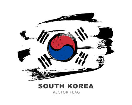 Flag of South Korea. Colored brush strokes drawn by hand. Vector illustration isolated on white background. Colorful South Korean flag.のイラスト素材