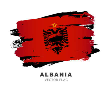 Flag of Albania. Colored brush strokes drawn by hand. Vector illustration on a white background. Colorful    Albanian flag.のイラスト素材
