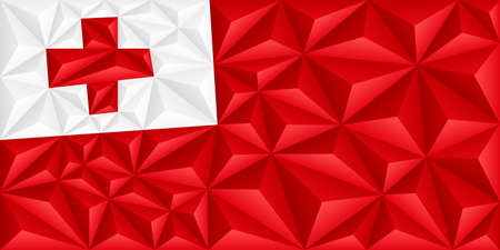 Abstract polygonal background in the form of colorful red and white triangles. Polygonal flag of Tonga. vector illustration.のイラスト素材