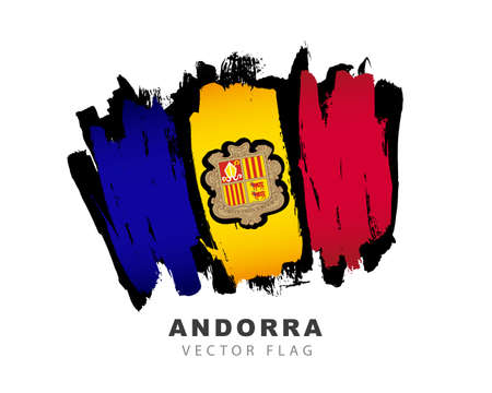 Flag of Andorra. Colored brush strokes drawn by hand. Vector illustration isolated on white background.のイラスト素材