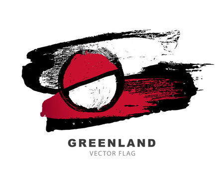 Flag of Greenland. Colored brush strokes drawn by hand. Vector illustration isolated on white background.のイラスト素材