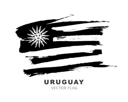 Flag of Uruguay. Black brush strokes, hand-drawn. Vector illustration isolated on white background. Colorful Uruguayan flag logo.のイラスト素材
