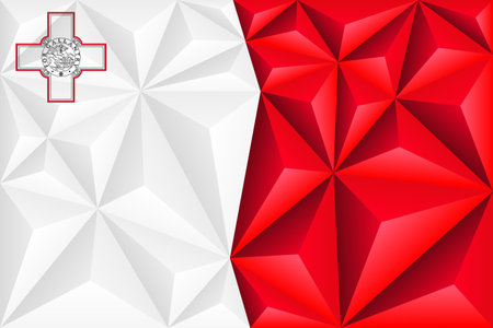 Abstract polygonal background in the form of colorful white and red stripes of the Maltese flag. Polygonal flag of Malta. vector illustration.のイラスト素材
