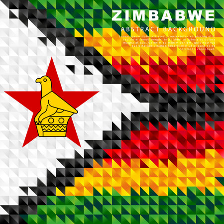 Flag of Zimbabwe. Abstract background of small colorful green, white, black, red and yellow triangles. vector illustration.のイラスト素材