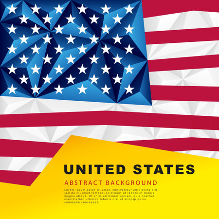 Polygonal flag of the United States. vector illustration. Abstract background in the form of colorful blue, red and white stripes of the American flag.のイラスト素材
