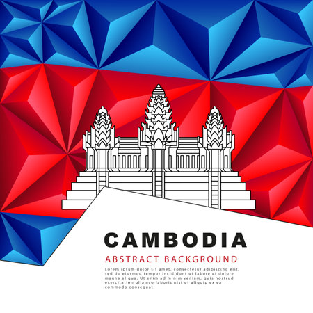 Polygonal flag of Cambodia. vector illustration. Abstract background in the form of colorful blue and red stripes of the Cambodian flag.のイラスト素材