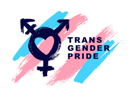 A symbol and a sign of transgender pride. Blue, pink and white brush strokes drawn by hand. A colorful logo of one of the LGBT flags. sexual identification.のイラスト素材