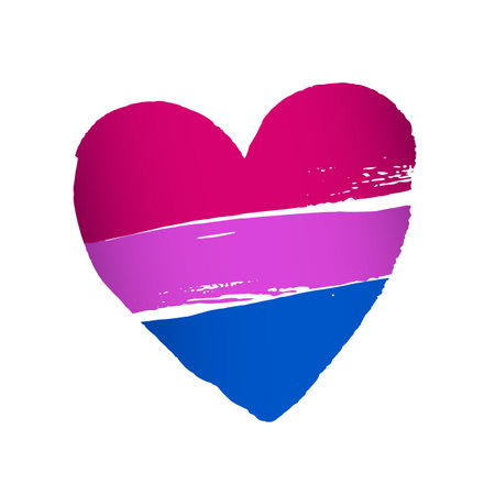 The flag of bisexual pride in the shape of a big heart. A colorful logo of one of the LGBT flags. sexual identification. Vector illustration on a white background.のイラスト素材