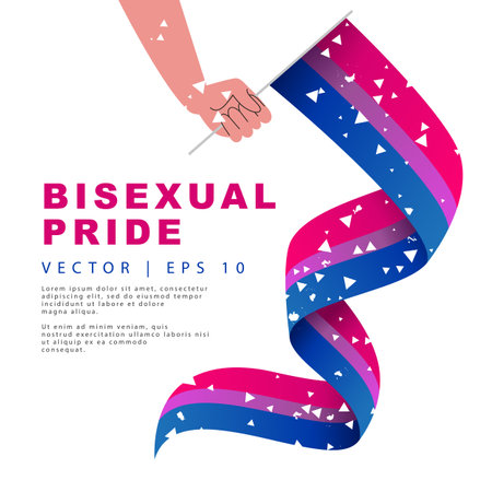 A long flag of bisexual pride in a man's hand. sexual identification. A colorful logo of one of the LGBT flags.のイラスト素材