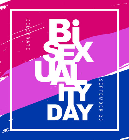 Inscription Day of bisexuality. Bisexual pride flag. Pink, purple and blue hand-drawn brush strokes. sexual identification.のイラスト素材