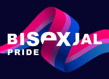 Ribbon in the colors of the bisexual pride flag. big inscription. sexual identification. Colorful logo of one of the LGBT flags. Vector illustration on a dark background.のイラスト素材