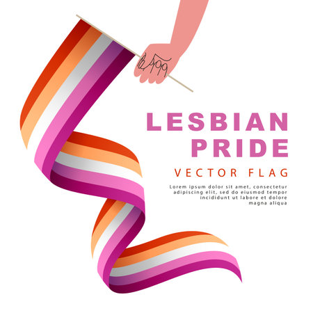 A long flag of lesbian pride in a woman's hand. sexual identification. A colorful logo of one of the LGBT flags. vector illustrationのイラスト素材
