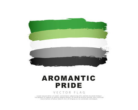 Green, white, gray and black brush strokes, drawn by hand. Flag of aromantic pride. sexual identification. A colorful logo of one of the LGBT flags.のイラスト素材