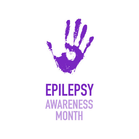 Epilepsy Awareness Month. Purple print of a human hand. Stylish postcard, poster, banner, etc. Vector illustration isolated on white background.のイラスト素材