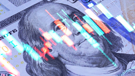 economics and finance. financial chart of profit indicators. Close-up of a $100 bill. Background of cash dollar bills. cash banknotes. The American national currency.の写真素材