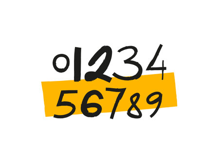 Trendy funny playful black numbers. A modern children's font drawn by hand. Latin alphabet. Lettering. Vector numbers on a white background.のイラスト素材