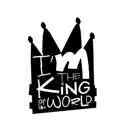 A cool sticker with the inscription - I am the king of the world. Beautiful lettering. Fashionable handwritten font. A holiday card. Vector illustration on a white background.のイラスト素材