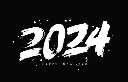 Lettering. Big numbers 2024. Happy new year. Stylish hand-drawn description. New Year greeting card....