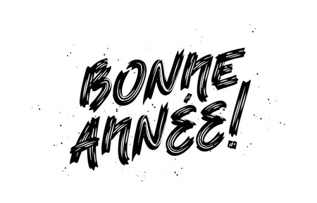 Bonne Annee! The inscription Happy New Year in French. Beautiful lettering. Drawn with a brush by hand. New Year greeting card. Vector illustration on a white background.のイラスト素材