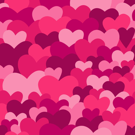 Beautiful abstract background of hearts of different colors and different sizes. Seamless pattern. Happy Valentine's Day. Vector illustration.のイラスト素材