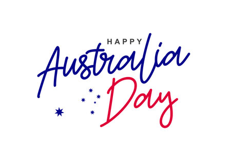 Beautiful calligraphy - Happy Australia Day. Elements for the design of a festive banner for the day of the first landing. National Australia Day. Vector illustration on a white background.のイラスト素材