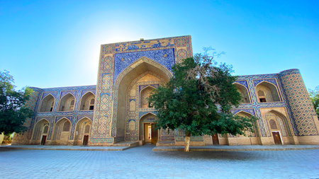 Kosh Madrasah is an architectural ensemble in the western part of the historical center of Bukhara, consisting of two madrasahs facing each other. A historical monument in Uzbekistan.の写真素材