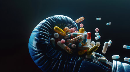 The blue boxing glove is filled with pills of different colors. ka, when the pills are scattered all over the glove. Doping in sports. Doping can help athletes strengthen strength and muscles, reduce fatigue, or get rid of pain. The price of victory. There are various pills, drugs, syringes and vials of doping and steroids on the table. The first-aid kit of a bad athlete. Doping destroys the spirit of fair play and athletic competition. Close-up of a bottle of dope, pills and syringes. The concept of doping in big-time sports. Doping. An overhead view of a table littered with various pills, jars of medicines, syringes, powders, illegal drugs and a bottle of alcohol. Doping in sports is a deception. The scene is chaotic and disorganized The doping industry in big-time sports. The table is filled with various bottles, syringes, pills and other drugs prohibited in sports. The doping scandal. The price of victory The gold medal lies next to a handful of different pills. The concept of achieving victory and performance in sports through doping. The doping scandal. The dangerous path of an athlete The blue boxing glove is filled with pills of different colors. ka, when the pills are scattered all over the glove. Doping in sports. Doping can help athletes strengthen strength and muscles, reduce fatigue, or get rid of pain.の素材