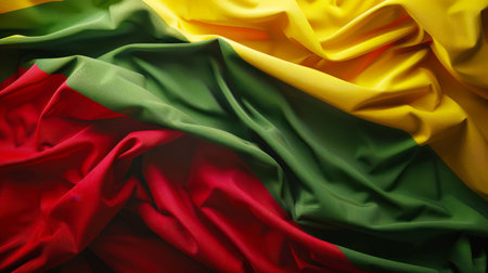 Yellow-green-red flag. The Lithuanian flag is a close-up. The national symbol of the country. The concept of patriotism and pride. Independence Day. Adventure and tourismの素材