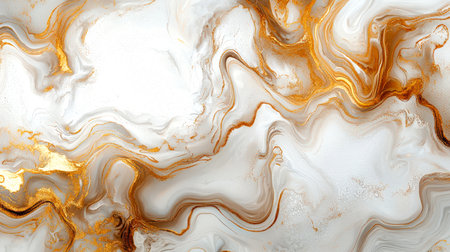 Abstract golden-white pattern. The marble surface of the stone. A stylish backdrop for the design. Beautiful wallpapers. Golden chaotic sea waves. An oily ocean.の素材