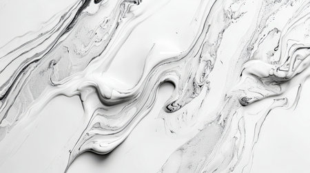 Stylish poster. Soft, thick colors with black flecks flow down from top to bottom. A white marble wall with patches of white paint on it. The spray is in the form of a wave. Abstract background. Steep surfaceの素材