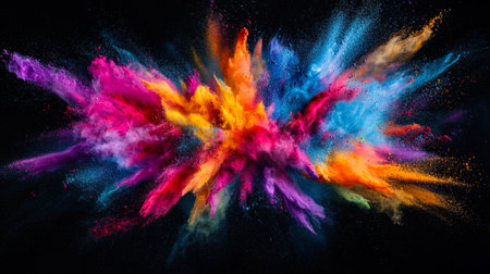 Colorful multicolored confetti explosion in the night sky. Fireworks of colors. The explosion consists of a variety of colors, including red, blue, purple, orange, yellow and green. Stunning background for the design. A trending backdrop. Wallpaperの素材