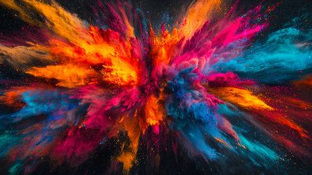 A huge colorful enchanting explosion. The colors of holi mix in the air and spread throughout the background. The explosion consists of a variety of colors, including red, pink, orange, yellow and blue. A mind-blowing background for the design. Backdropの素材